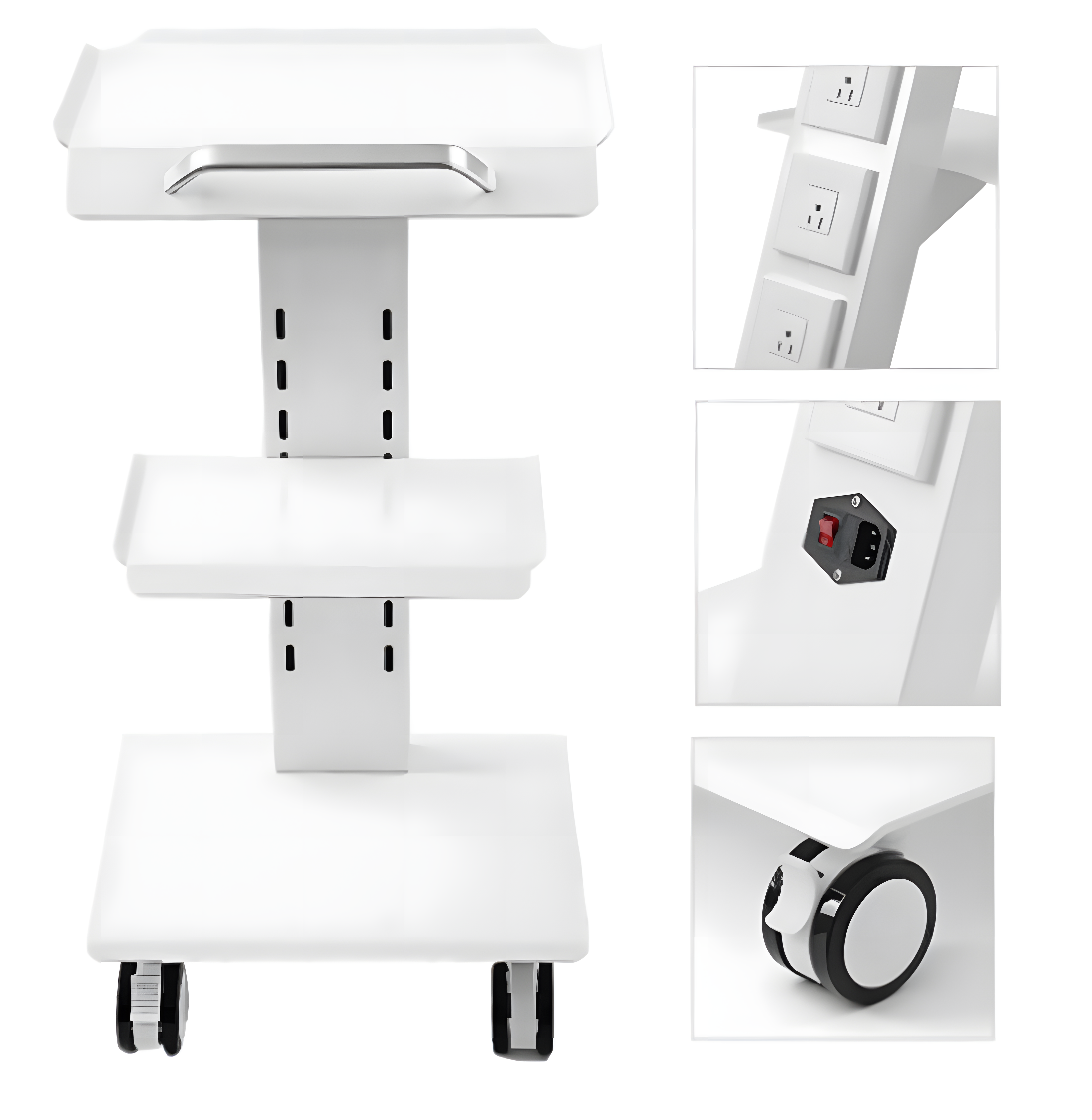 3-Tier Dental Trolley with Built-In Power Socket – Mobile Metal Instrument Cart