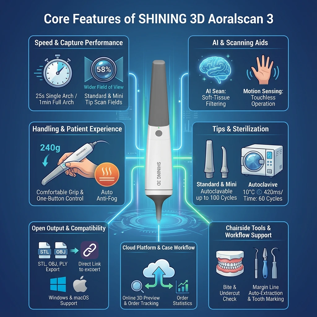Core Features of SHINING 3D Aoralscan 3