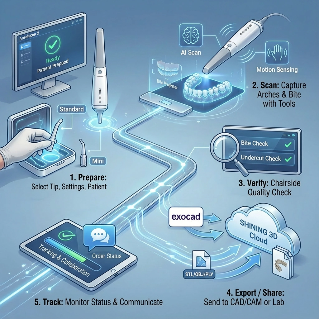 practical scan-to-lab flow of Aoralscan 3