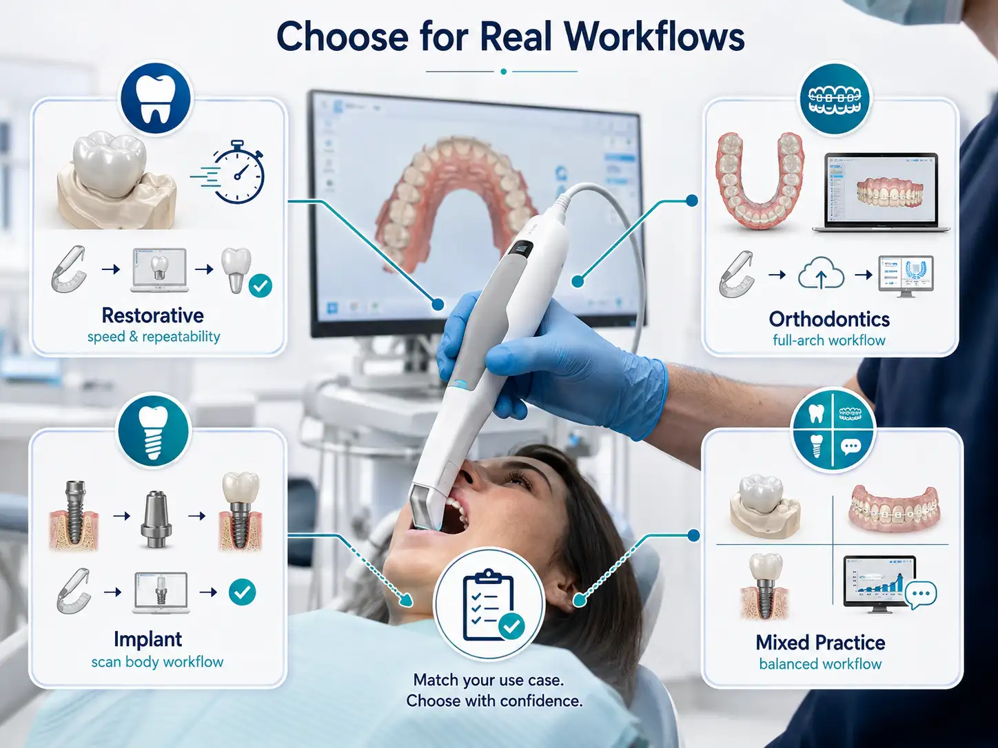 Intraoral scanner use cases for restorative, orthodontic and implant dentistry